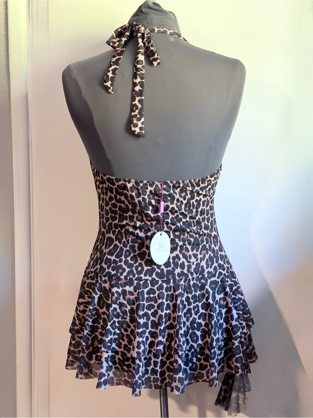 NWT Avidlove Mesh Ruched Bodycon Lingerie Mini Dress in leopard print. - Picture 8 of 10
